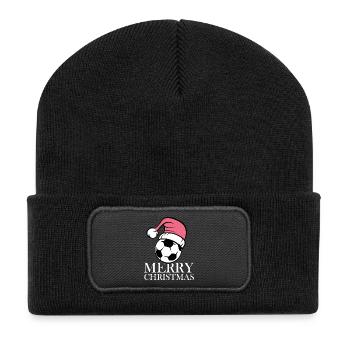 merry christmas soccer xmas Weihnachtesmütze Ball - Recycelte Patch Beanie - Schwarz - Vorne