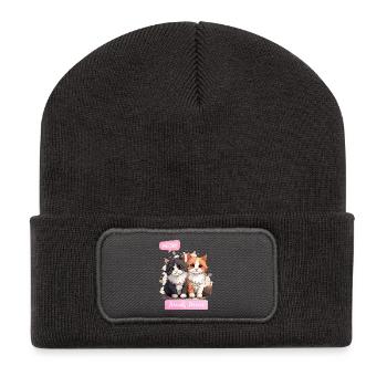 adorable chat duo amitié illustration - Beanie recyclé à patch - charbon - Devant