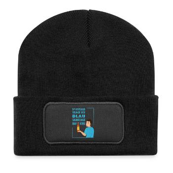 sonntags trage ich blau - very funny - Recycelte Patch Beanie - Schwarz - Vorne
