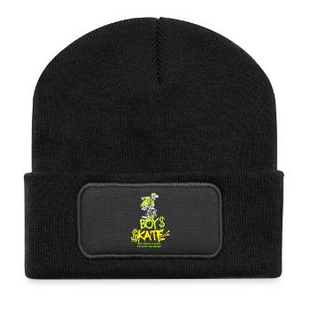 Junge Skateboarding Schädel Grafikdesign - Recycelte Patch Beanie - Schwarz - Vorne