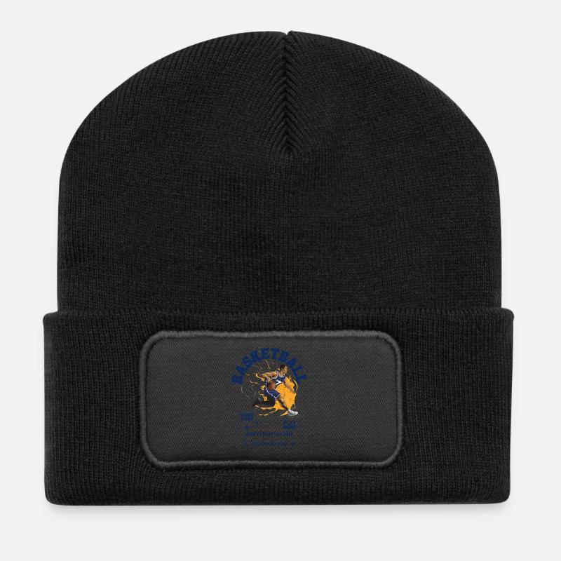 Dynamische Basketballspieler-Illustration - Recycelte Patch Beanie - Schwarz