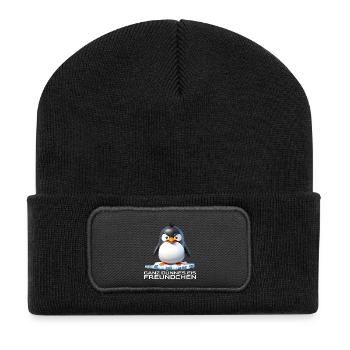 Ganz dünnes Eis Freundchen Pinguin - Recycelte Patch Beanie - Schwarz - Vorne