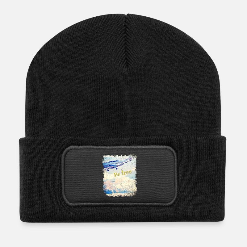 Be free - Old Airplane - Vintage Look - Recycelte Patch Beanie - Schwarz