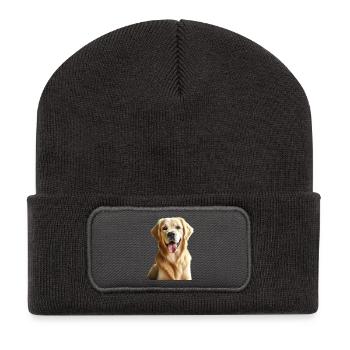 Un Golden Retriever heureux - Beanie recyclé à patch - charbon - Devant