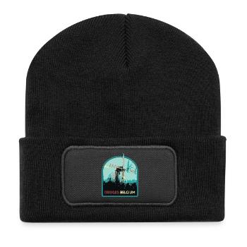 Illustration Windmühle bei Brügge - Recycelte Patch Beanie - Schwarz - Vorne