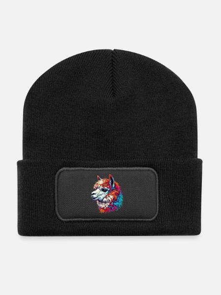 Alpaka - Recycelte Patch Beanie - Schwarz