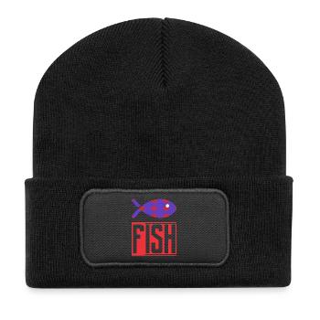 FISH. HUMOUR. POISSON. SARDINE. POISSON D'AVRIL - Beanie recyclé à patch - noir - Devant