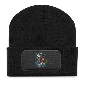 Unendliche Freiheit Fahrraddesign - Recycelte Patch Beanie - Schwarz - Vorne