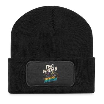 Unendliche Freiheit Zweiräder Fahrraddesign - Recycelte Patch Beanie - Schwarz - Vorne