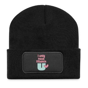 I only need Vitamin U - Recycelte Patch Beanie - Schwarz - Vorne