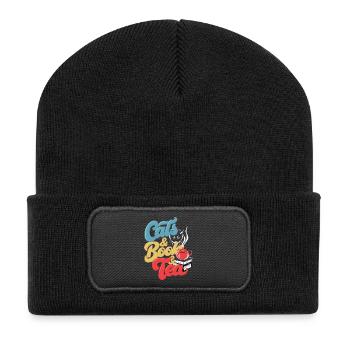 Chat et thé Imprimer - Beanie recyclé à patch - noir - Devant