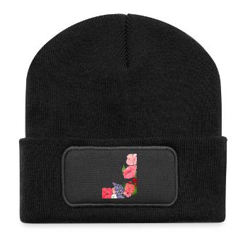 Sommer Blüten Motiv Flower Power - Recycelte Patch Beanie - Schwarz - Vorne