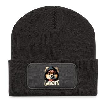 Petit cadeau de chien Spitz Gangsta Gangster - Beanie recyclé à patch - charbon - Devant