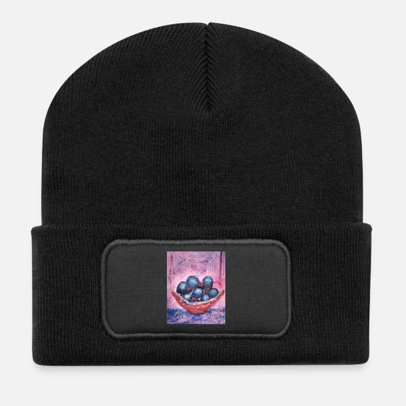 Blueberrys auf Pastellhintergrund - Recycelte Patch Beanie - Schwarz