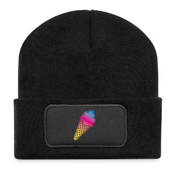 Eis Rahmen Verlauf farbenfroh Sommer Eiswaffel Ice - Recycelte Patch Beanie - Schwarz - Vorne