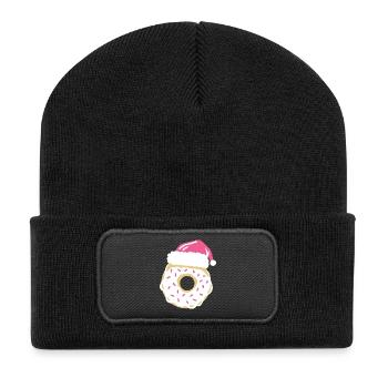 Donut mit Weihnachtsmütze - Recycelte Patch Beanie - Schwarz - Vorne