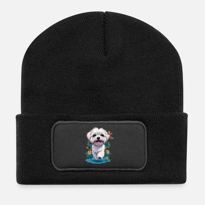 Malteserwelpe 🐾 - Recycelte Patch Beanie - Schwarz