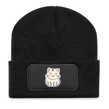☺️Cute Lucky Cat Sticker Adorable Happy - Recycled Patch Beanie - black - Front