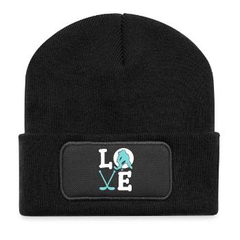 Eishockey Eishockeyspielerin - Recycelte Patch Beanie - Schwarz - Vorne