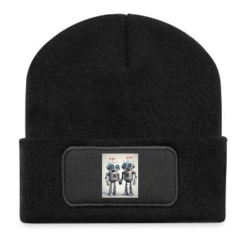 Couple de robots - Beanie recyclé à patch - noir - Devant