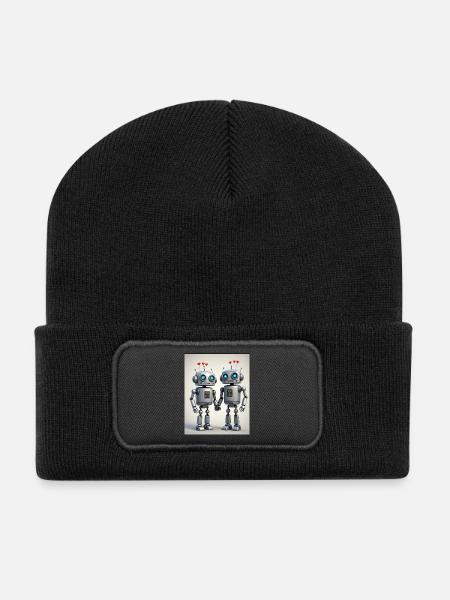 Robot Couple - Recycled Patch Beanie - black