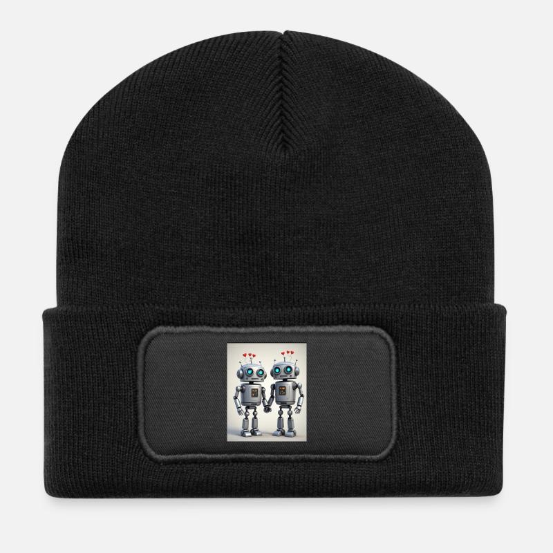 Couple de robots - Beanie recyclé à patch - noir