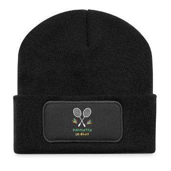 Badminton im Blut - Recycelte Patch Beanie - Schwarz - Vorne