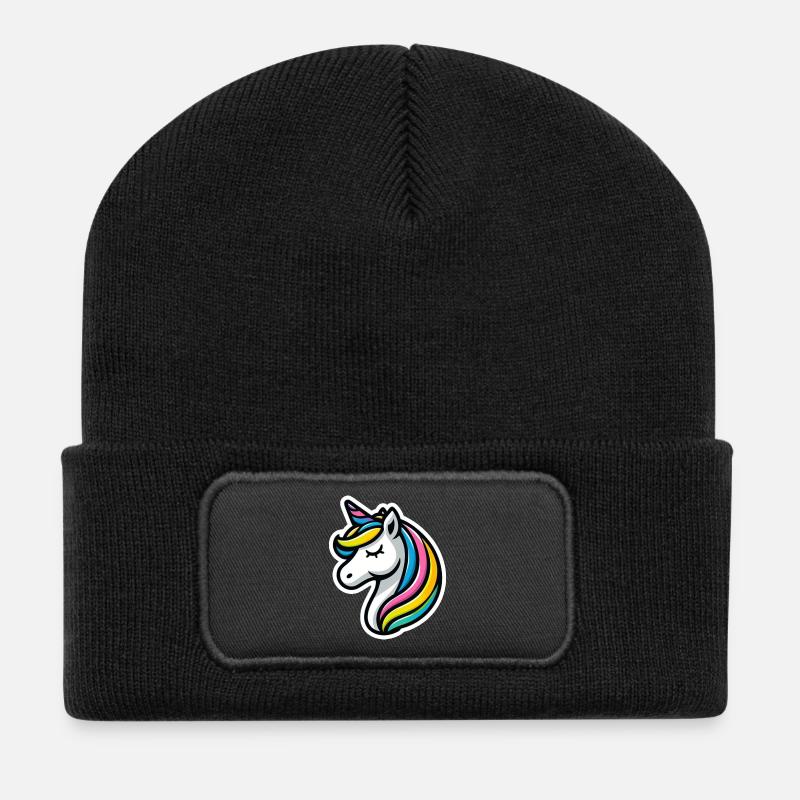 Einhorn Comic schlafend - Recycelte Patch Beanie - Schwarz