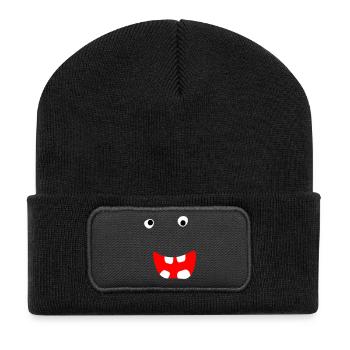 Monstre Halloween Bande dessinée Visage effrayant Visage cool - Beanie recyclé à patch - noir - Devant