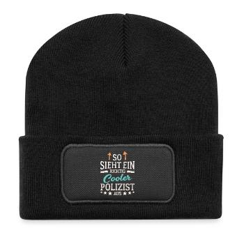 So sieht ein richtig cooler Polizist aus - Recycelte Patch Beanie - Schwarz - Vorne