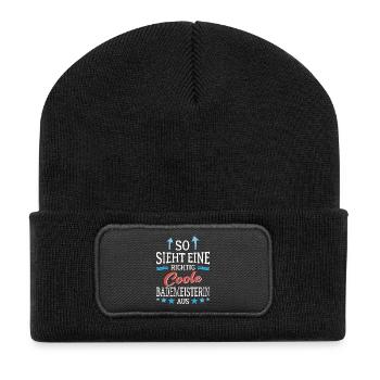 So sieht eine richtig coole Bademeisterin aus - Recycelte Patch Beanie - Schwarz - Vorne