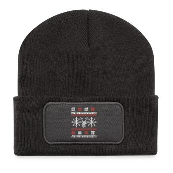 Retro Weihnachtsmuster - Recycelte Patch Beanie - Dunkelgrau - Vorne
