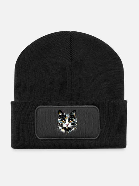 Katze - Recycelte Patch Beanie - Schwarz
