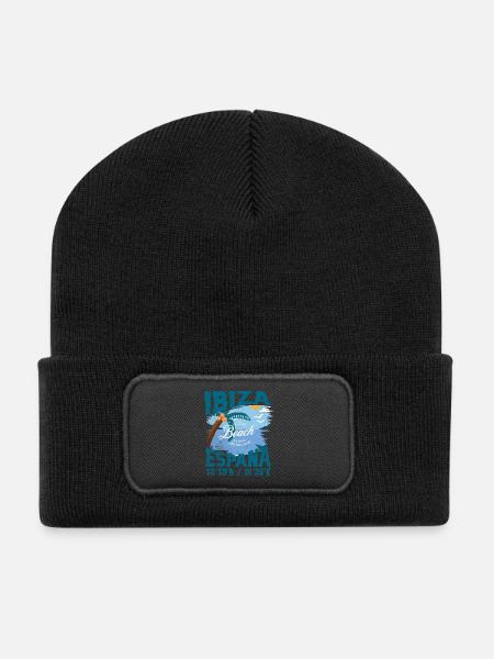 Design Vintage Plage Ibiza Espagne - Beanie recyclé à patch - noir