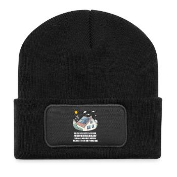 Photovoltaikanlage, Solarstrom, Sonnenenergie - Recycelte Patch Beanie - Schwarz - Vorne
