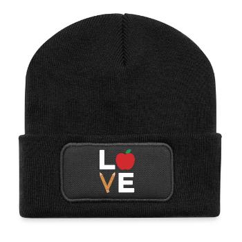 Ich liebe Apple Pencil Typografie - Recycelte Patch Beanie - Schwarz - Vorne