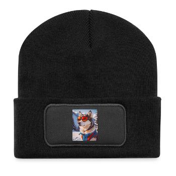 chiens super mignons Husky en robe de ski - Beanie recyclé à patch - noir - Devant