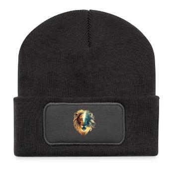Dualité de la force, le lion et la femme - Beanie recyclé à patch - charbon - Devant