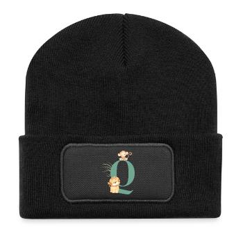 Buchstabe Q Grüne Dschungeltiere - Recycelte Patch Beanie - Schwarz - Vorne