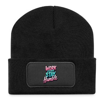 Travailler dur, rester humble - Beanie recyclé à patch - noir - Devant