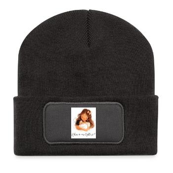 Allez-vous être parrain ? – Cadeau pour marraine - Beanie recyclé à patch - charbon - Devant