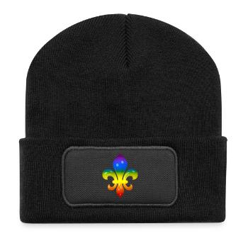 Fleur de Lys in Regenbogen-Farben - Recycelte Patch Beanie - Schwarz - Vorne