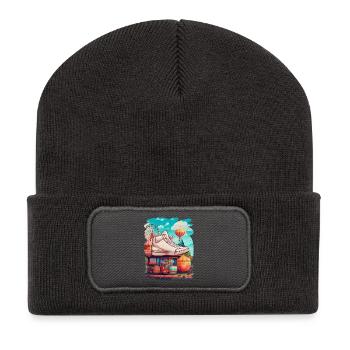 Création colorée fête foraine, jeux, bonbons - Beanie recyclé à patch - charbon - Devant
