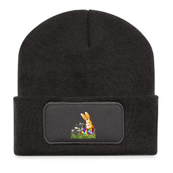 Easter bunny with colorful eggs - Recycled Patch Beanie - dark grey - Front