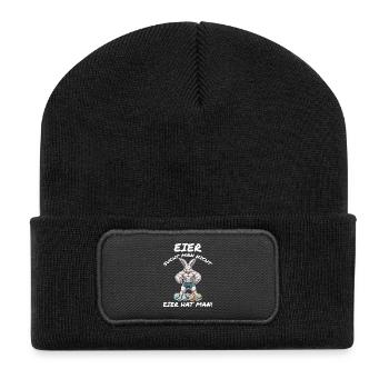 Eier sucht man nicht Ostern - Recycelte Patch Beanie - Schwarz - Vorne