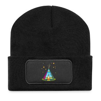 Colorful teepee tent – imaginative pattern - Recycled Patch Beanie - black - Front