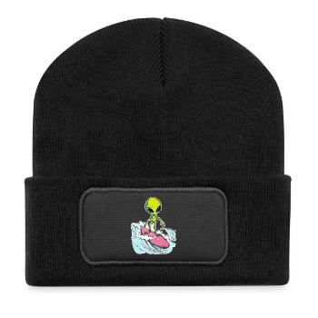 Alien is surfing the Ocean Waves 1 - Recycelte Patch Beanie - Schwarz - Vorne