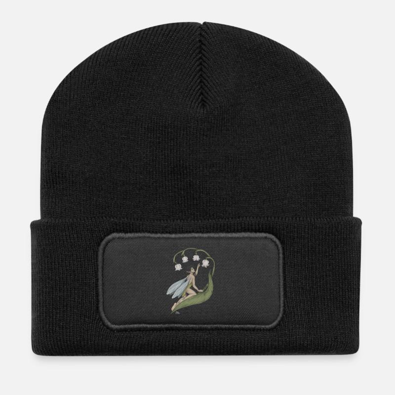 Pixie with lily of the valley - Recycled Patch Beanie - black