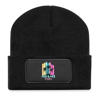 Miami Vibes - Recycelte Patch Beanie - Schwarz - Vorne