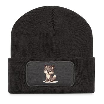 kleiner Wolf - Recycelte Patch Beanie - Dunkelgrau - Vorne